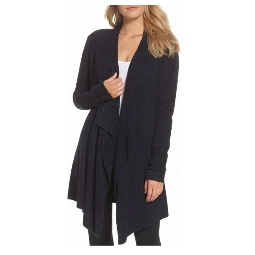 Barefoot Dreams Womens Black Bamboo Chic Lite Knit Calypso Wrap Cardigan Size SM
